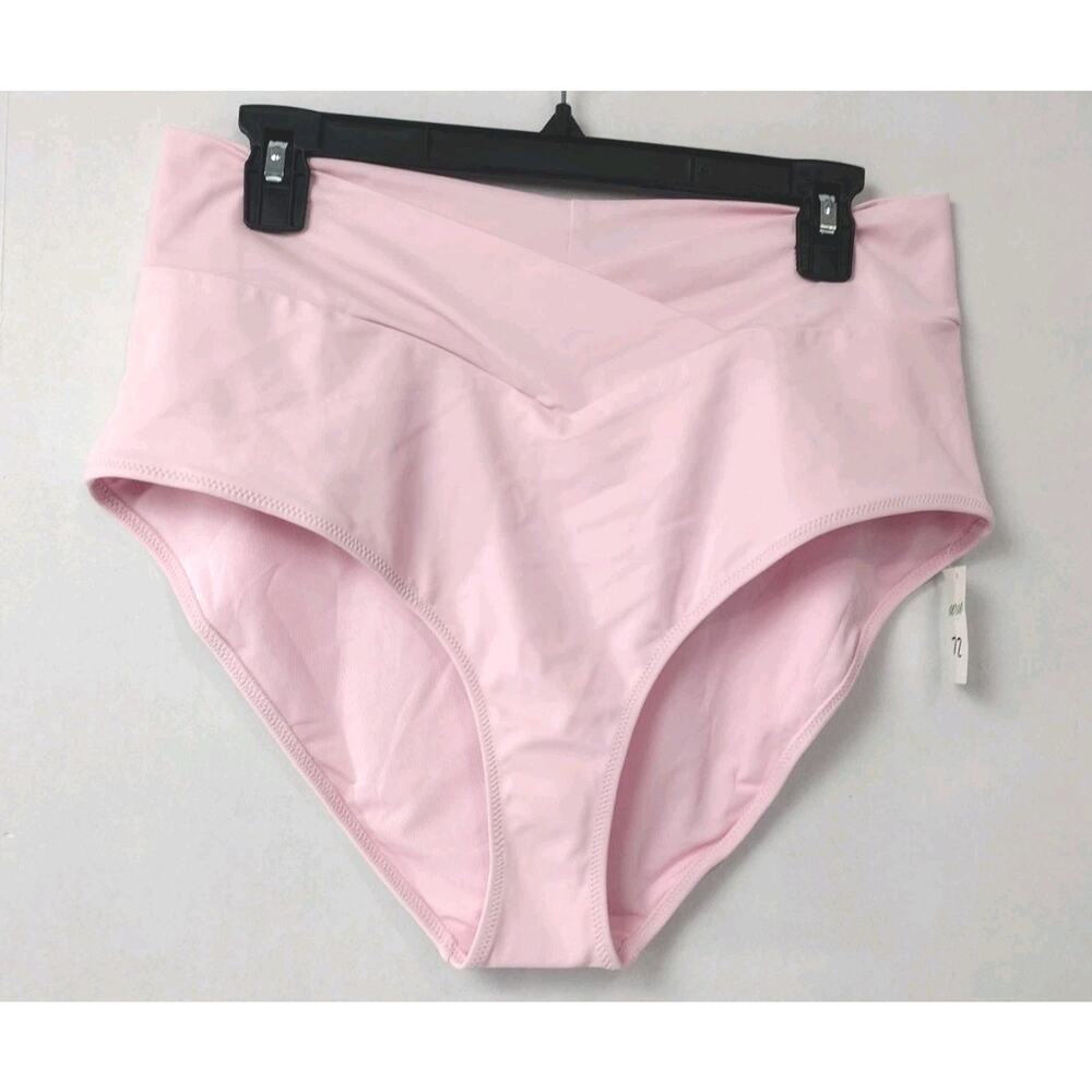 Aerie-Crossover High Waisted Full Coverage Bikini Bottom-Pink/XL